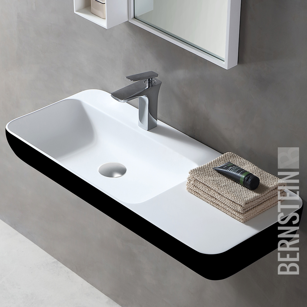 Wandwaschbecken Aufsatzwaschbecken TWG202 Mineralguss Schwarz Weiß matt