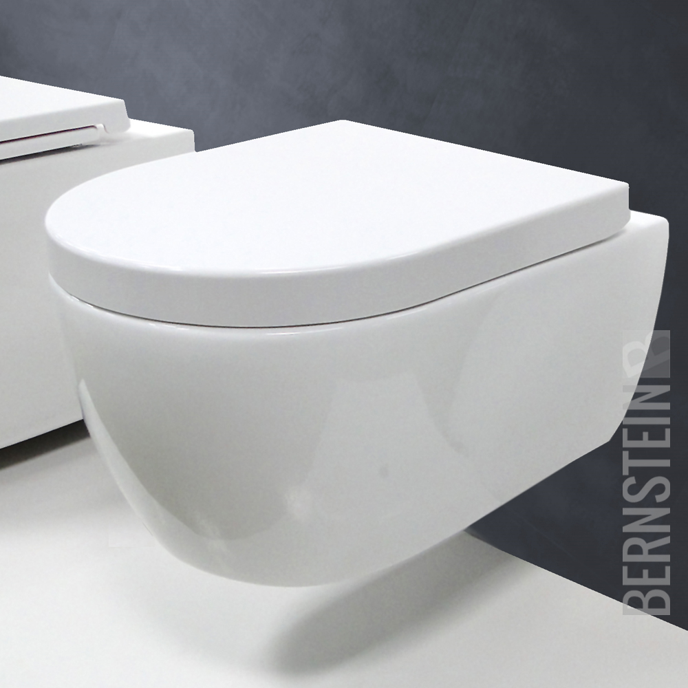 spülrandlos Wand Hänge WC Toilette Tiefspüler  Softclose Absenkautomatik Sitz 50
