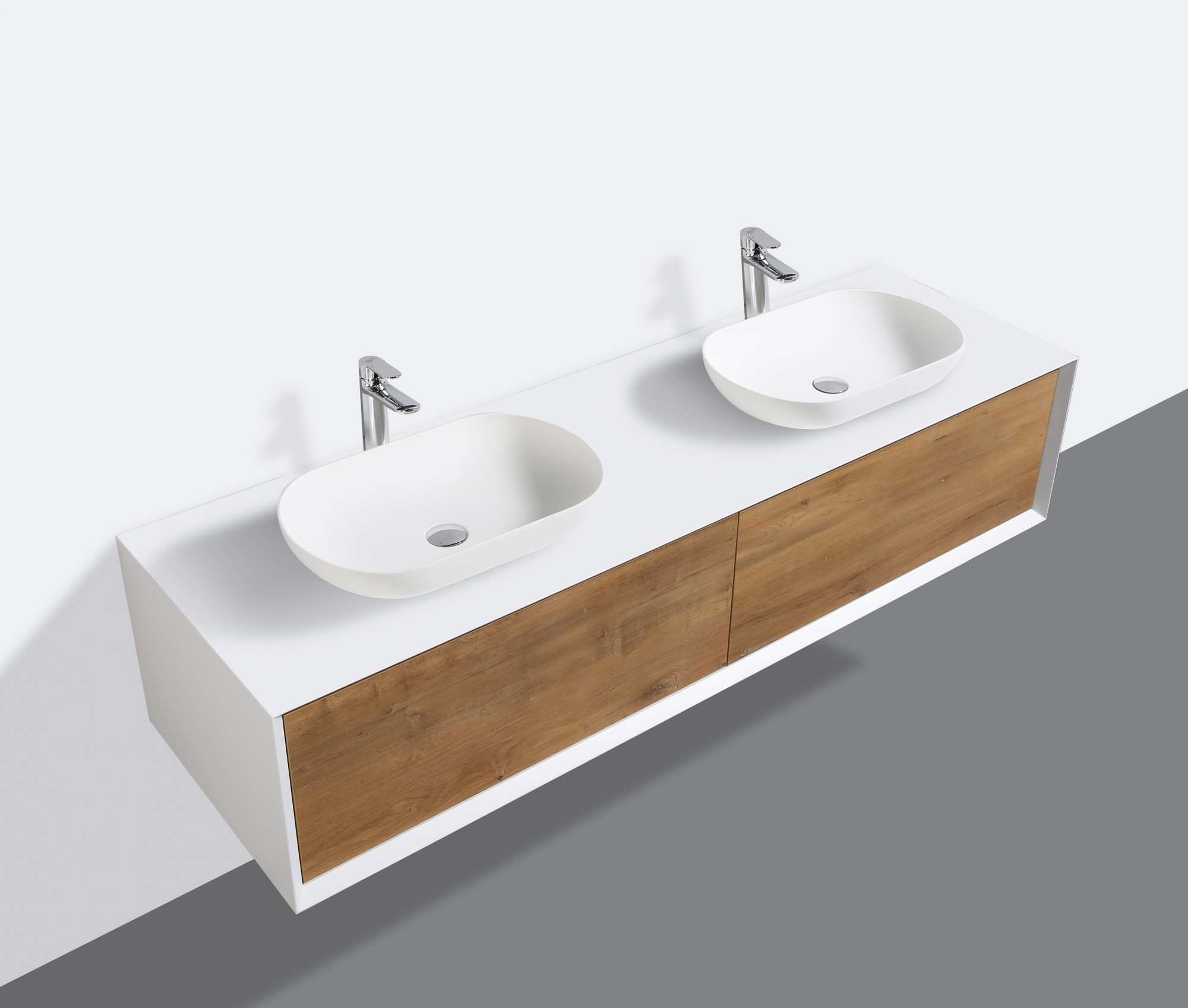 Badmöbel 180 cm Eiche LED Spiegel Aufsatzwaschbecken Unterschrank